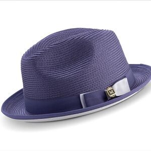 MONTIQUE MEN'S PURPLE/WHITE BOTTOM BRAIDED STINGY BRIM PINCH FEDORA HAT. H-78
